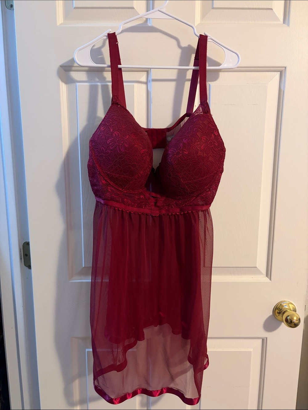 Daisy Fuentes Burgundy Lace & Mesh Babydoll Chemise
